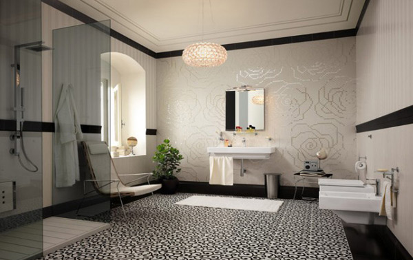 tiles floral decorative bathroom bathrooms carpet tile accent floor modern luxury walls tiled flooring trends decor lovely toilet banheiros mosaic