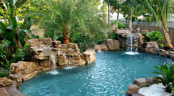 luxury modern pool waterfall