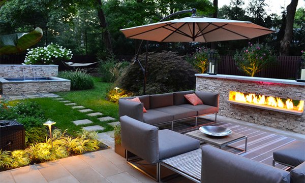 Modern Landscape Design with Outdoor Fireplace NJ