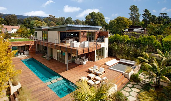 California Hardwood Pool Sustainable Home