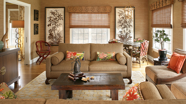 Floral Arrangements Brown And Tan Living Room