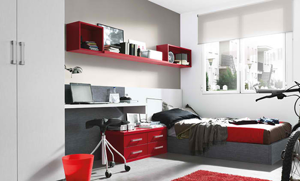 red accent bedroom