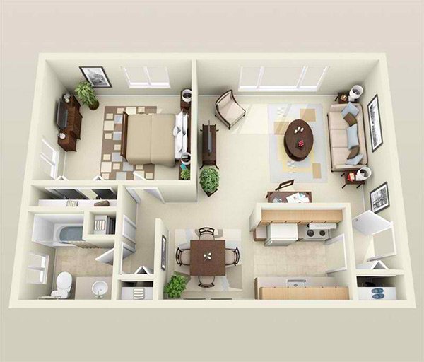 20 One Bedroom Apartment Plans for Singles and Couples | Home Design Lover