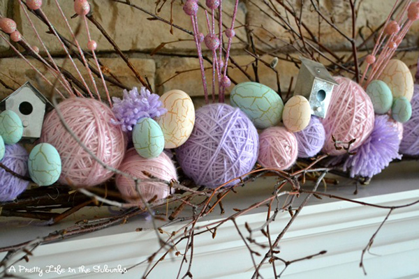 Easter Inspired Yarn Ball & Twig Garland