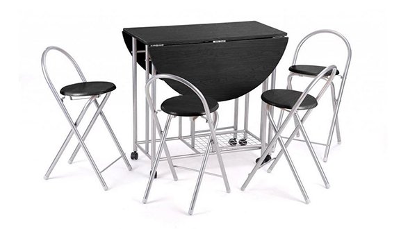 Revesun 5Pcs Butterfly Set Kitchen Table With Unique Folding Design -Black