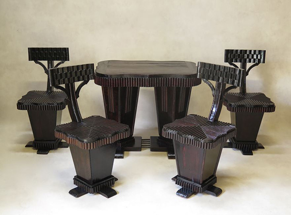 Unusual Art Deco Table and Chair Set, France, 1930s