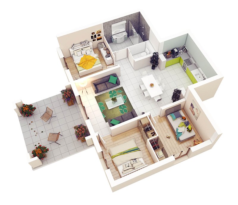 20 Designs Ideas for 3D Apartment or OneStorey Three