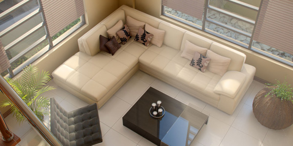 modern living room aerial view