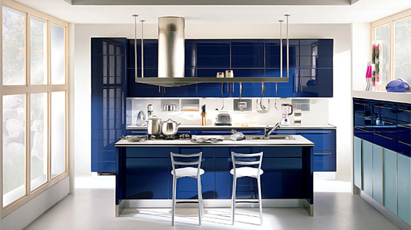 gloss blue kitchen