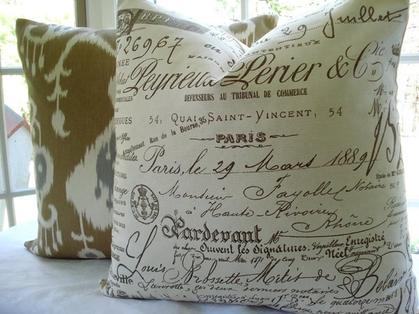 French Document Script Pillow