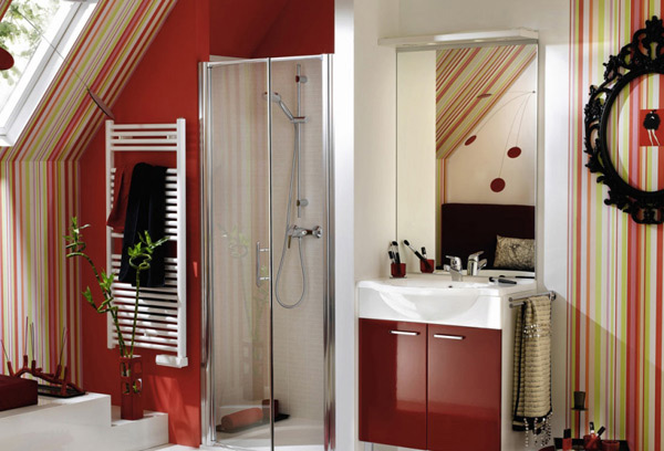 contemporary red bathroom