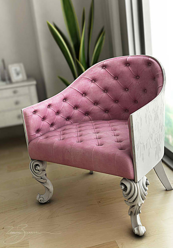 pink cushioned chair