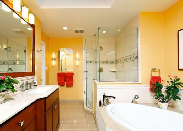 orange spacious bathroom