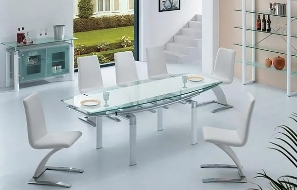 Modern Glass Dining Set in White
