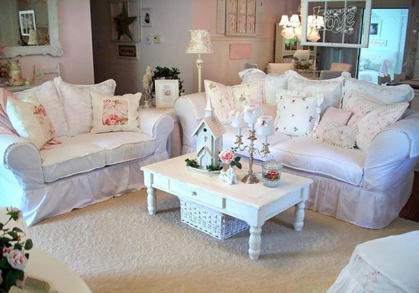 Distressed yet Pretty White Shabby Chic Living Rooms