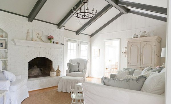 Distressed yet Pretty White Shabby Chic Living Rooms