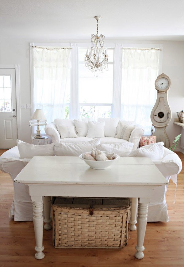 Distressed yet Pretty White Shabby Chic Living Rooms