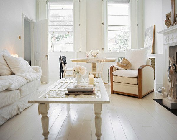 Distressed yet Pretty White Shabby Chic Living Rooms