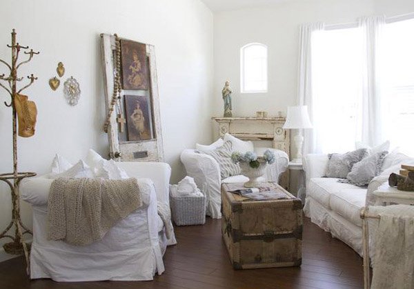 white shabby chic living rooms