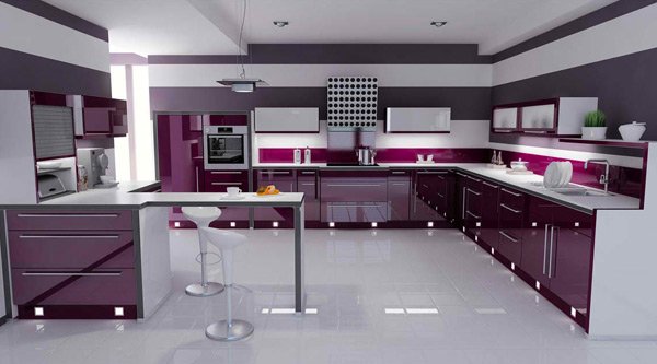 violet-colored kitchen