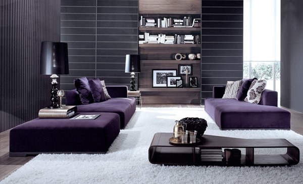 grey and plum living room