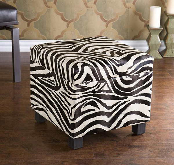 Zebra Faux Leather Storage Ottoman