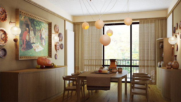 White And Brown Curtains Dining Room