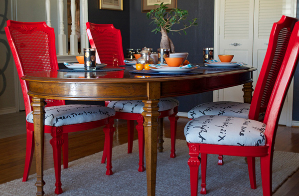 red dining room table and chairs