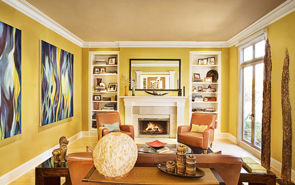 interiors yellow walls living room