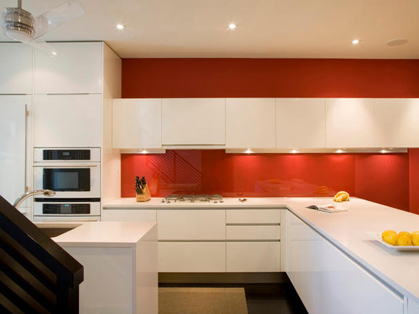 red painted kitchen