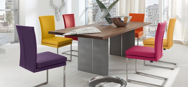 bright coloured dining table and chairs