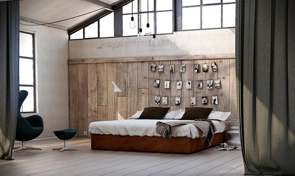 Utilitarian Eclectic Bedroom Wood Panel