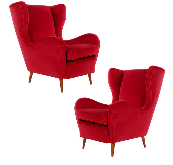 red wingback chairs