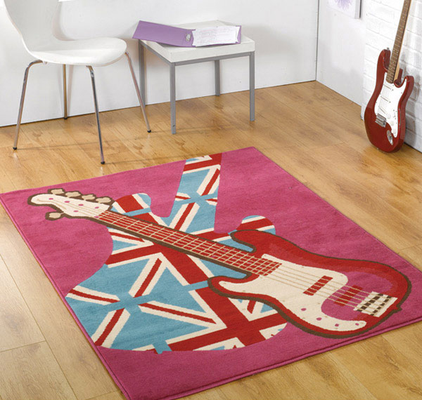 Union Jack Girls Pink Rock Retro Rug