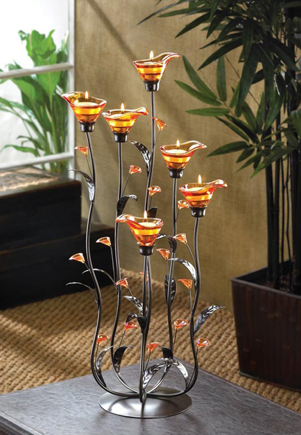 Amber Calla Lily Flower Bunch Tealight Candle Holder