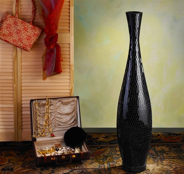 Black Trumpet Mosaic Floor Vase