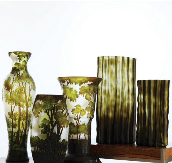 Landscapes S/3 Etched Vases Hand Blown Glass