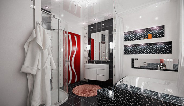 Red, Black and White Bathroom