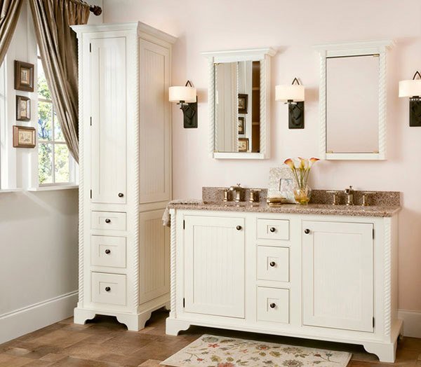 white tall cabinet bathroom