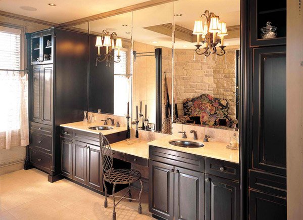 Dark wood vanity cabinets