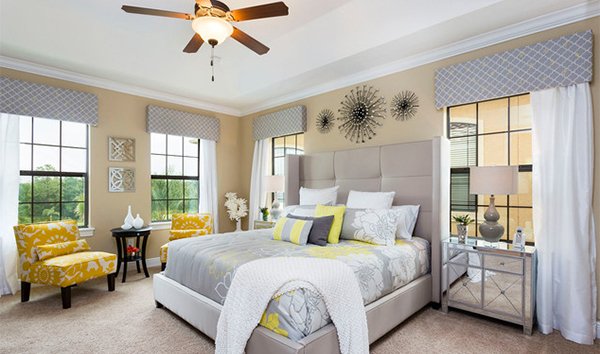 pastel yellow and grey bedroom