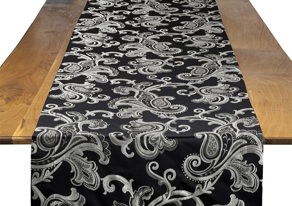 Black Orleans Damask Table Runner