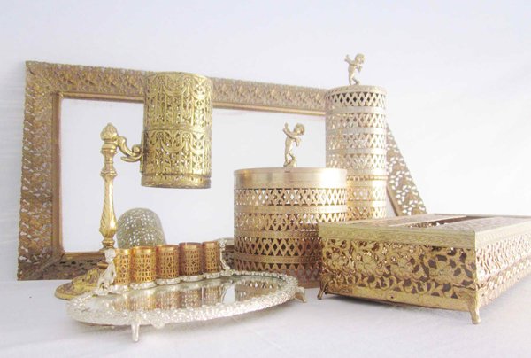 Mid Century Vanity Set Gilt Gold