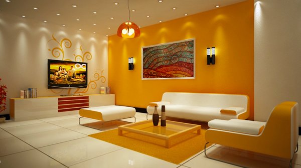 orange white living rooms