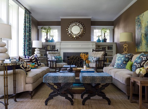 beige brown and blue living room