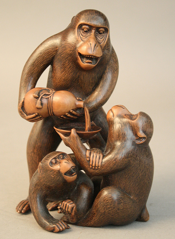 Japanese Wood Carving of Monkey Group