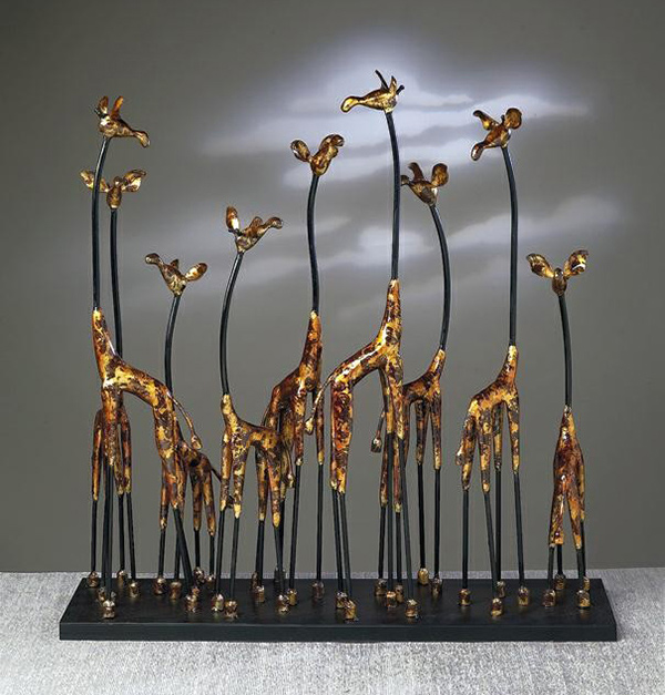 Giraffe Family Bronze Iron Sculpture