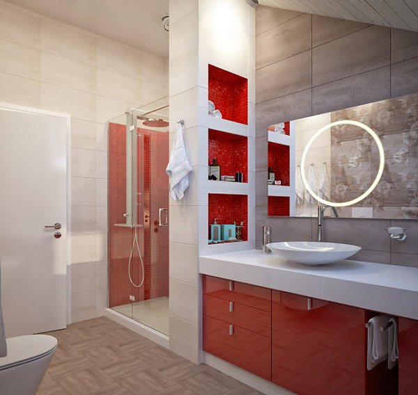 Bathroom Red Shelves