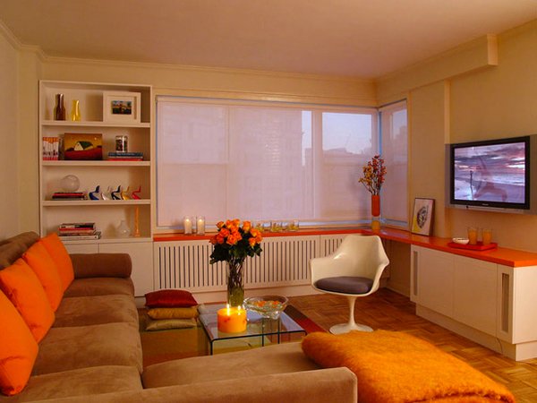 orange white living rooms