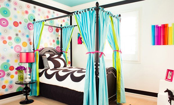 Blue, Green and Black Girl's Bedroom
